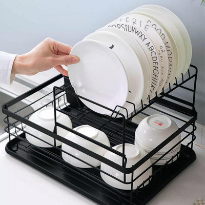 2 Tier Large capacity Dish rack, Black