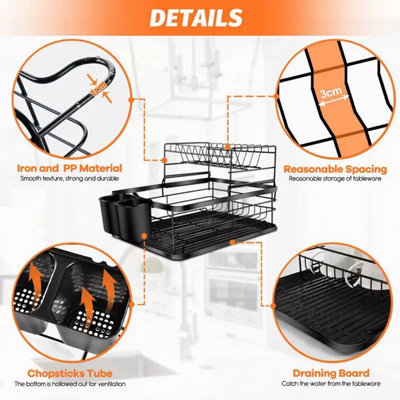 2 Tier Large capacity Dish rack, Black