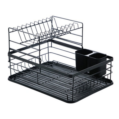 2-Tier Metal Dish Rack Kitchen Dish Drainer Rack, Black