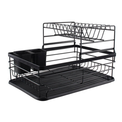 2-Tier Metal Dish Rack Kitchen Dish Drainer Rack, Black