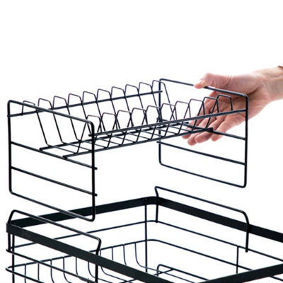 2-Tier Metal Dish Rack Kitchen Dish Drainer Rack, Black