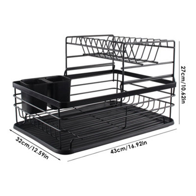 2-Tier Metal Dish Rack Kitchen Dish Drainer Rack, Black