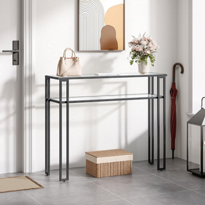 2 Tier Modern Tempered Glass Console Table for Hallway Entryway 100cm (W) X 30cm (D) X 80cm (H)