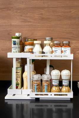 2 Tier Multifunctional Rotating Spice Rack Pull-out Storage Shelf