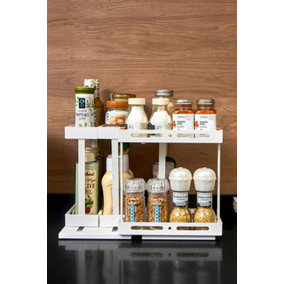 2 Tier Multifunctional Rotating Spice Rack Pull-out Storage Shelf