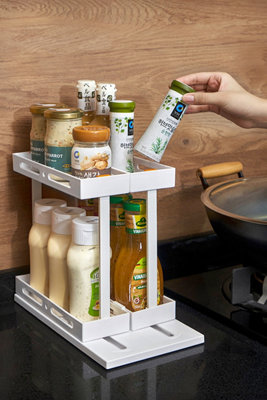 2 Tier Multifunctional Rotating Spice Rack Pull-out Storage Shelf