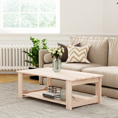 2 Tier Natural Color Wooden Coffee Table Side Table W 1200 x D 600 x H