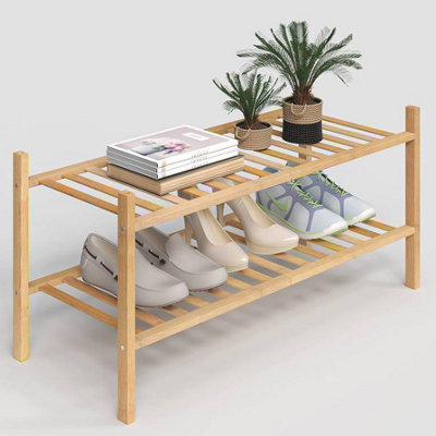 2 Tier Natural Wooden Shoe Rack