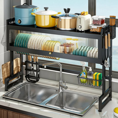 2 Tier Over Sink Dish Drying Rack Adjustable Space Saving Dish Drainer ...