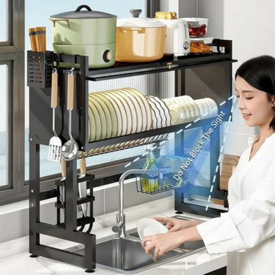 2 Tier Over Sink Dish Drying Rack Adjustable Space Saving Dish Drainer ...