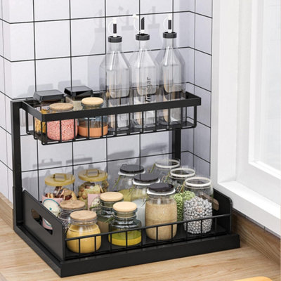 2 Tier Pull Out Basket Kitchen Under Sink Cupboard Organiser Drawer ...