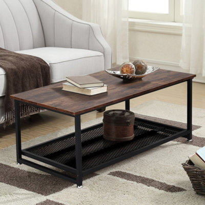 2 Tier Retro Rectangle Wooden Coffee Table TV Stand