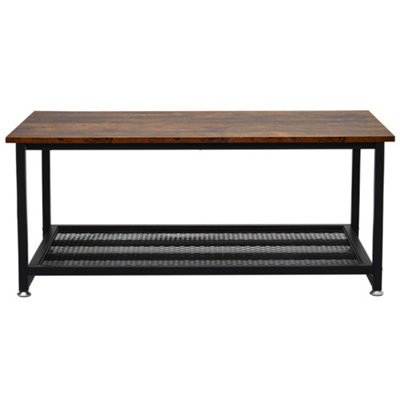 2 Tier Retro Rectangle Wooden Coffee Table TV Stand