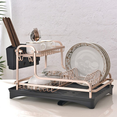 2 Tier Rose Gold Kitchen Dish Drying Rack Dish Drainer Rack with ...