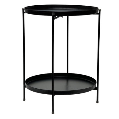 2 Tier Round Folding Table with Removable Tray Top - Metal Side Table ...