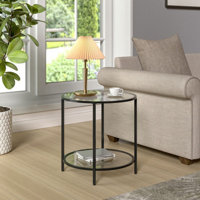 2 Tier Round Tempered Glass Coffee Table Bedside Table Side Table End Table