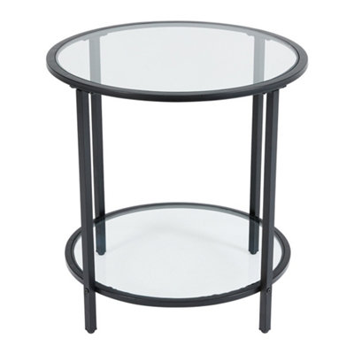 2 Tier Round Tempered Glass Coffee Table Bedside Table Side Table End Table