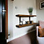 2 Tier Rustic Shelf Wall-Mounted Shelves with Double Black L Brackets - Ideal for Kitchen, Home Deco(60cm, Tudor Oak)