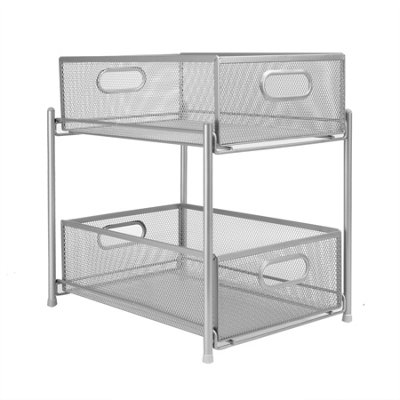 2 Tier Silver Sliding Steel Shelves - M&W