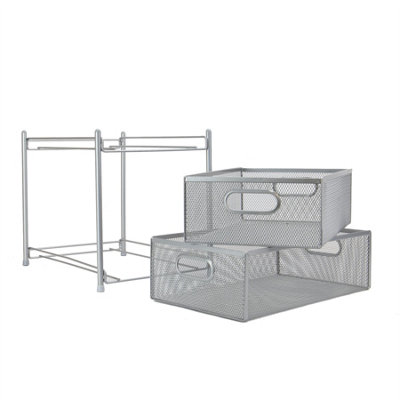 2 Tier Silver Sliding Steel Shelves - M&W