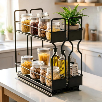 2 Tier Slide Out Seasoning Pull Out Spice Rack Organizer Kitchen Space ...