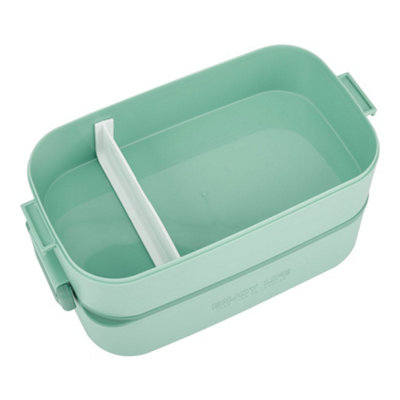 2-Tier Stackable Green Bento Lunch Box with Carry Handle