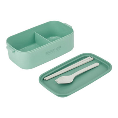 2-Tier Stackable Green Bento Lunch Box with Carry Handle