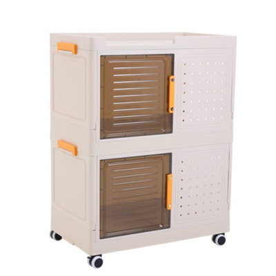 2 Tier Stackable Storage Box Wardrobe Storage Bin Bookcase with Wheels