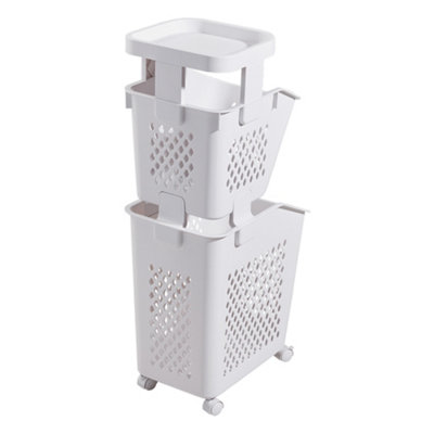 2 Tier Storage Rack Laundry Baskets with Casters