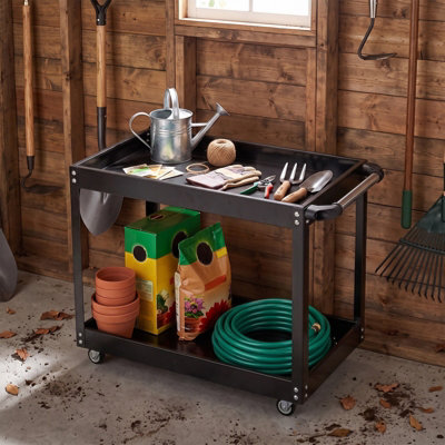 2-Tier Tool Cart with Casters and Handle, 200kg Capacity, Cold-Rolled ...
