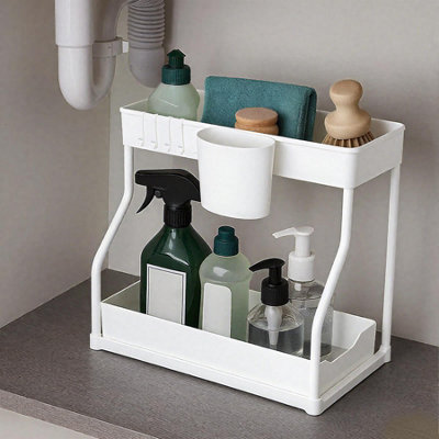 thumbnail image 2 of Under Sink Organizer 2-Pack - 2-Tier Slide Out Cabinet Storage With Adjustable Height, White 2 of 4