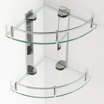 2-Tier Clear Glass Corner Shelf - Wall Mount, For Bathroom, Kitchen, Or Display 12 thumbnail image