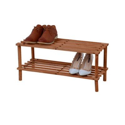2 Tier Walnut Wooden Shoe Rack Footwear Storage Organiser Unit Shelf ...