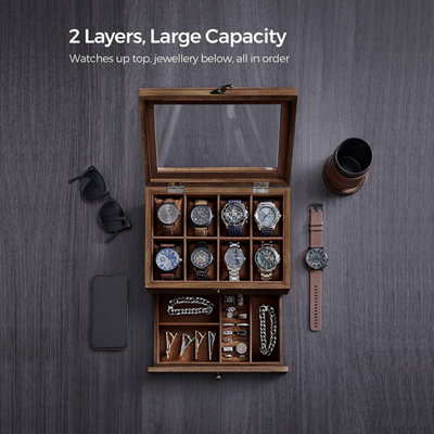 Walnut Watch Box Large Watch Holder Wooden Watch Case for 