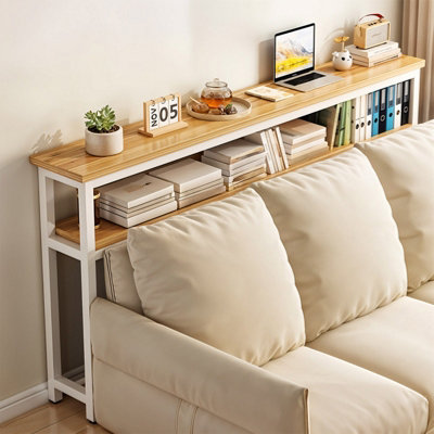 2-Tier White and Oak Narrow Console Table, 100.2cm (H)