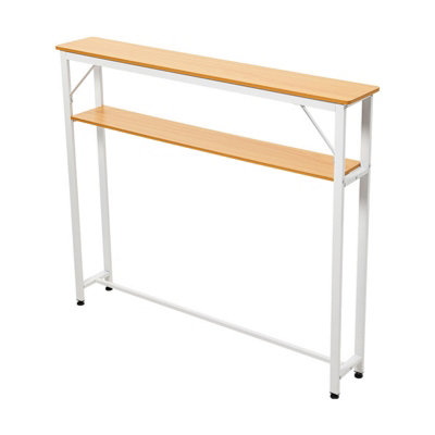 2-Tier White and Oak Narrow Console Table, 100.2cm (H)