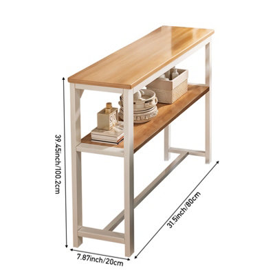 2-Tier White and Oak Narrow Console Table, 100.2cm (H)
