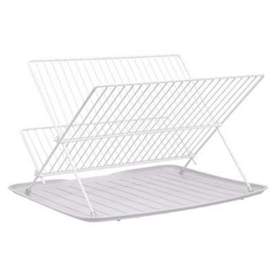 2 Tier White Foldable Countertop Dish Drying Rack with Drip Tray, 36cm ...