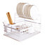2 Tier White Kitchen Dish Drainer Rack Dish Drying Rack with Cutlery Holder