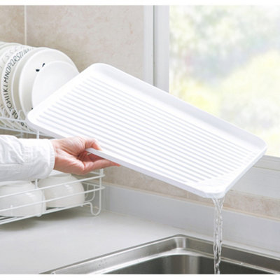 2 Tier White Kitchen Dish Drainer Rack Dish Drying Rack with Cutlery Holder