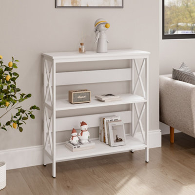2 Tier White Narrow Console Table Sofa Couch Side Table with Storage Shelves for Entryway Hallway