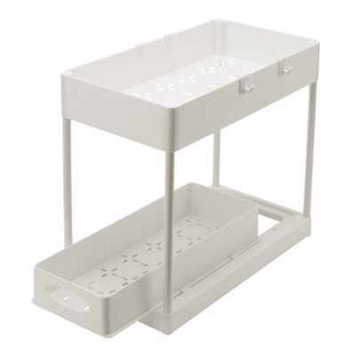 2 Tier White Sliding Under Sink Storage Rack