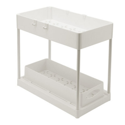 2 Tier White Sliding Under Sink Storage Rack