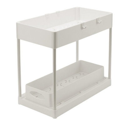 2 Tier White Sliding Under Sink Storage Rack