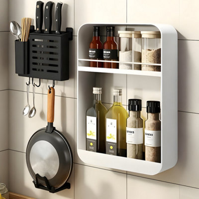 2-Tier White Wall-Mounted Storage Rack for Kitchen or Bathroom, 30cm W ...