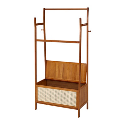 2-Tier Wooden Clothes Rack with Hooks and Drawer Brown - 4