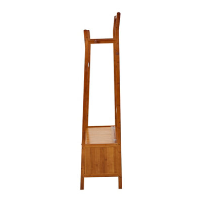 2-Tier Wooden Clothes Rack with Hooks and Drawer Brown - 5