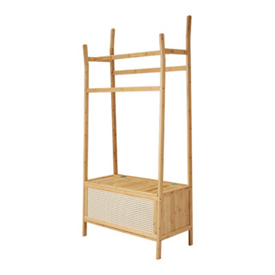 2-Tier Wooden Clothes Rack with Hooks and Drawer Natural - 4