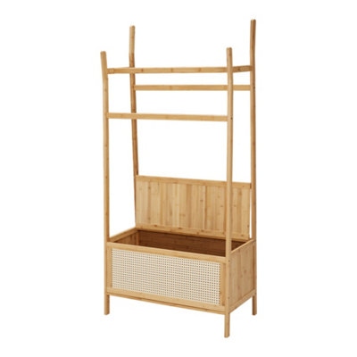 2-Tier Wooden Clothes Rack with Hooks and Drawer Natural - 5