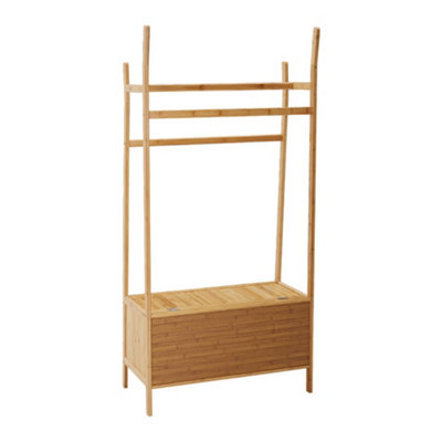 2-Tier Wooden Clothes Rack with Hooks and Drawer Natural - 6